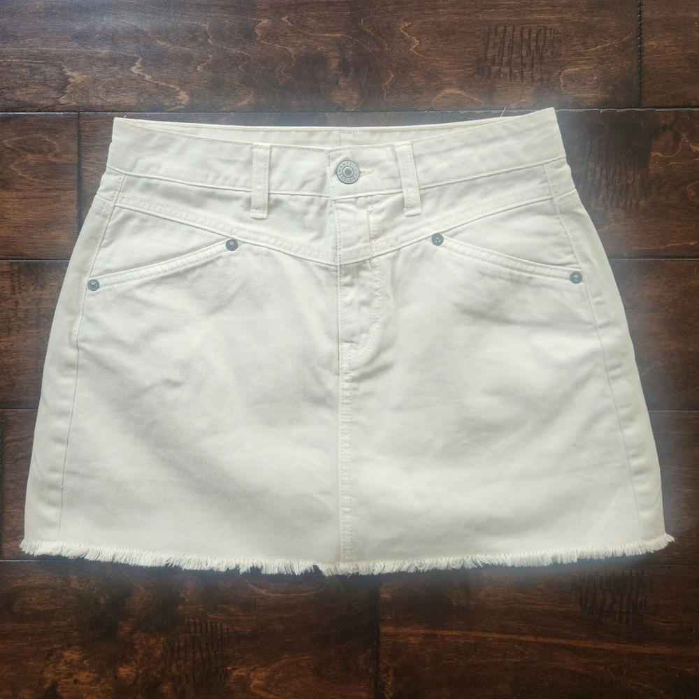 American Eagle Denim Mini Skirt Women Cream Excellent Raw Hem High Rise 6